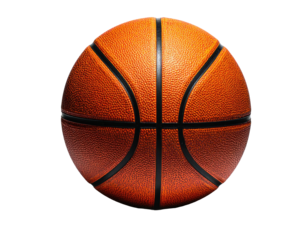 A close-up, isolated basketball with textured orange surface and black lines