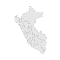 Peru political map of administrative divisions - departments. Grey blank vector editable map EPS.
