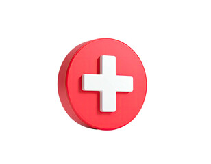 Fototapeta premium A 3D rendered medical symbol, white cross on red circle, black background