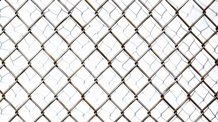 Fototapeta premium metal mesh chain link fence texture Isolated on a white background, backdrop