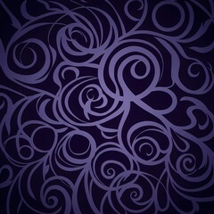 A dark purple background with intricate swirling patterns in a lighter shade of purple, creating an elegant and abstract design.