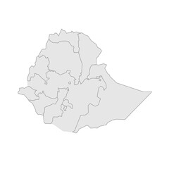 Ethiopia political map of administrative divisions - regions and chartered cities. Grey blank vector editable map EPS.