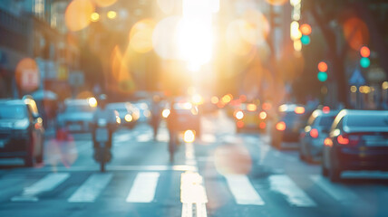 Fototapeta premium City traffic on the road, traffic jam blurred gentle background rhythm of the city