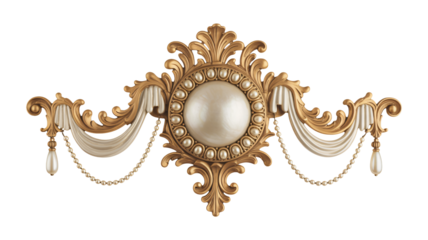 Elegant gold ornate baroque embellishment with pearls and drapery