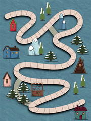 Christmas Journey Map with Santa and Holiday Elements. family printable board game. preschool and young age Entertainment 