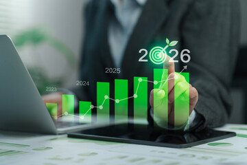 Green Business growing in 2026. New year Environment Concepts. Sustainable environment development goals, Eco-friendly green business, clean planet and ecology, ESG and NetZero