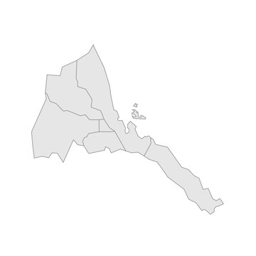 Eritrea political map of administrative divisions - regions. Grey blank vector editable map EPS.
