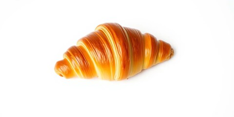 Golden-brown, flaky, single croissant on white background,   culinary photography,  golden crust