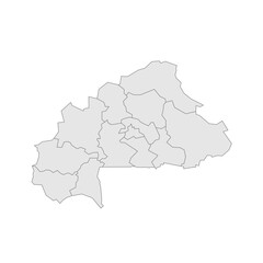 Burkina Faso political map of administrative divisions - regions. Grey blank vector editable map EPS.