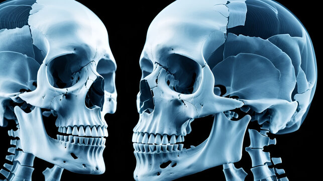 X-ray of a skull of the person. Radiography X ray dislocated jaw broken bones nasopharynx