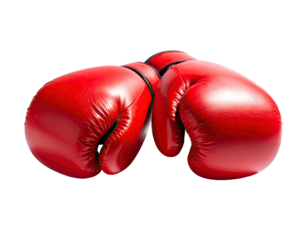 Pair of vibrant red boxing gloves resting against each other on a black background