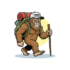 Retro Hiker Bigfoot Mascot Adventure