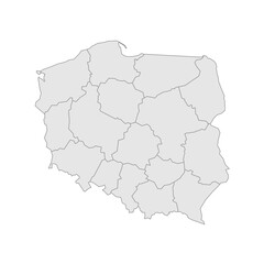 Poland political map of administrative divisions - voivodeships. Grey blank vector editable map EPS.