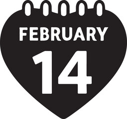Fototapeta premium Heart calendar February 14 vector design, romantic Valentine’s Day symbol for love, celebration, and couples.