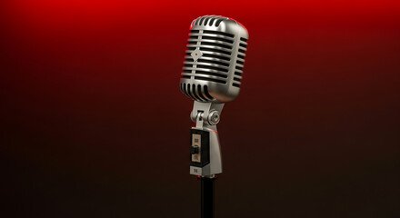 vintage microphone on red background