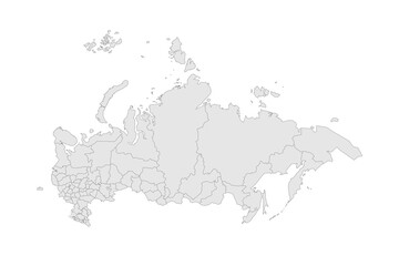 Russia political map of administrative divisions - oblasts, republics, autonomous okrugs, krais, autonomous oblast and 2 federal cities of Moscow and St Petersburg. Grey blank vector editable map EPS.