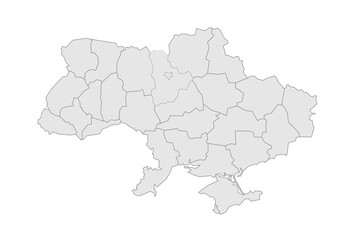 Ukraine political map of administrative divisions - regions, two cities with special status of Kyiv and Sevastopol, and autonomous republic of Crimea. Grey blank vector editable map EPS.