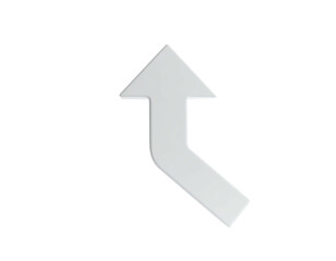 A glossy, angled, white arrow points up and to the right on a black background