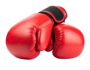 Pair of bright red boxing gloves overlapping against a black background