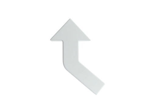 A glossy, angled, white arrow points up and to the right on a black background