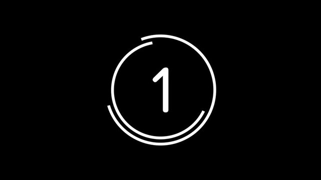 Countdown glitch animation 5 seconds on black background. 4K video