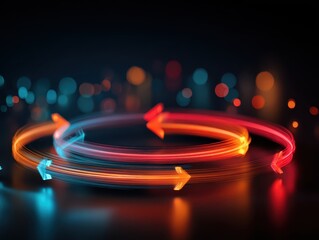 Circular Flow: A mesmerizing visual representing the cyclical nature of process, featuring illuminated arrow. The vibrant colors and blurred motion evoke a sense of movement and interconnectedness.