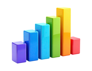 Rainbow-colored bar graph showing increasing data trend against a black background