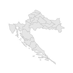 Croatia political map of administrative divisions - counties. Grey blank vector editable map EPS.