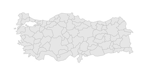Turkey political map of administrative divisions - provinces. Grey blank vector editable map EPS.