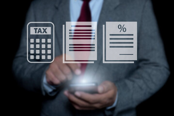 Businessman check accounting paycheck documentation and financial fee incentive for company employees. tax budget concept, technology economy paperwork marketing planning accountancy report