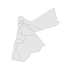 Jordan political map of administrative divisions - governorates. Grey blank vector editable map EPS.
