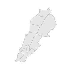 Lebanon political map of administrative divisions - governorates. Grey blank vector editable map EPS.