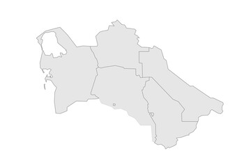 Turkmenistan political map of administrative divisions - regions and capital city district of Ashgabat. Grey blank vector editable map EPS.
