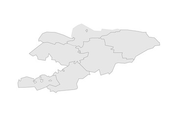 Kyrgyzstan political map of administrative divisions - regions and independent cities of Bishkek and Osh. Grey blank vector editable map EPS.
