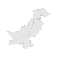 Pakistan political map of administrative divisions - provinces and autonomous territories. Grey blank vector editable map EPS.