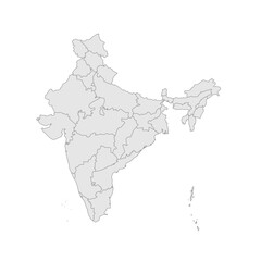 India political map of administrative divisions - states and union teritorries. Grey blank vector editable map EPS.