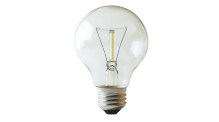 Incandescent light bulb isolated on transparent background with filament inside