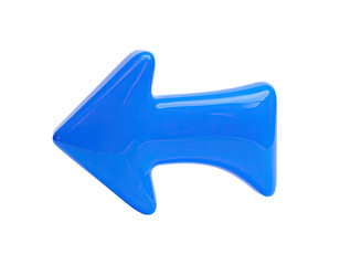 Glossy blue arrow pointing left with a slight 3D effect against a black background