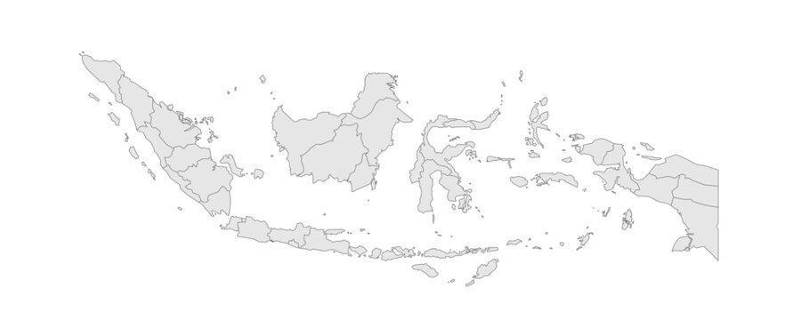 Indonesia political map of administrative divisions - provinces and special regions. Grey blank vector editable map EPS.