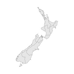 New Zealand political map of administrative divisions - regions. Grey blank vector editable map EPS.