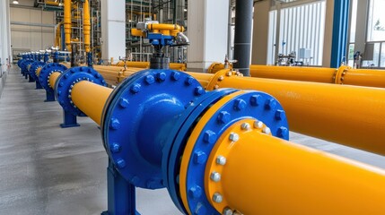 Industrial Pipeline System with Bright Yellow and Blue Contrast