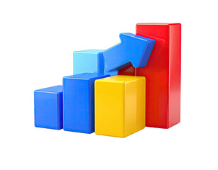 3D colorful stacked bars with arrow, representing growth and financial progress