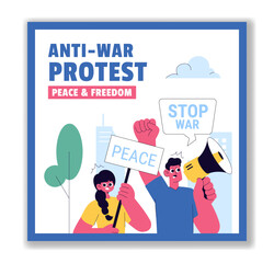 Protest Cartoon Hand Drawn Anti-War Resistance Demonstration Template Background Illustration