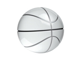 A gleaming white basketball isolated on a dark background, with visible panel lines