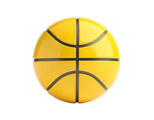 Shiny, vibrant yellow basketball graphic with black lines, isolated on black