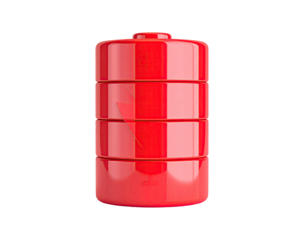 Red, cylindrical battery graphic with charge indicator and stacked segments, isolated