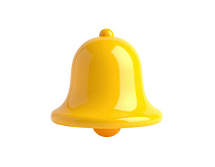 A glossy, stylized yellow bell floats against a stark, black background