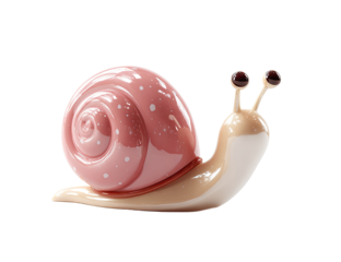 3D render of a pink and beige snail with polka dots