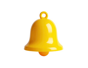 Rendered, three-dimensional golden bell with a loop, floating against black