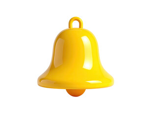 A glossy, yellow, 3D bell with a loop at the top, set against black